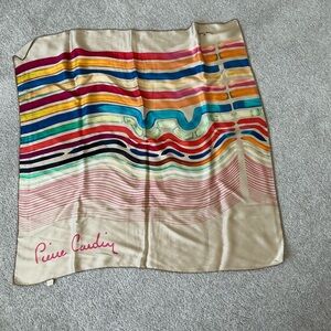 Pierre Cardin Cream Silk Scarf with Multicolor Stripes